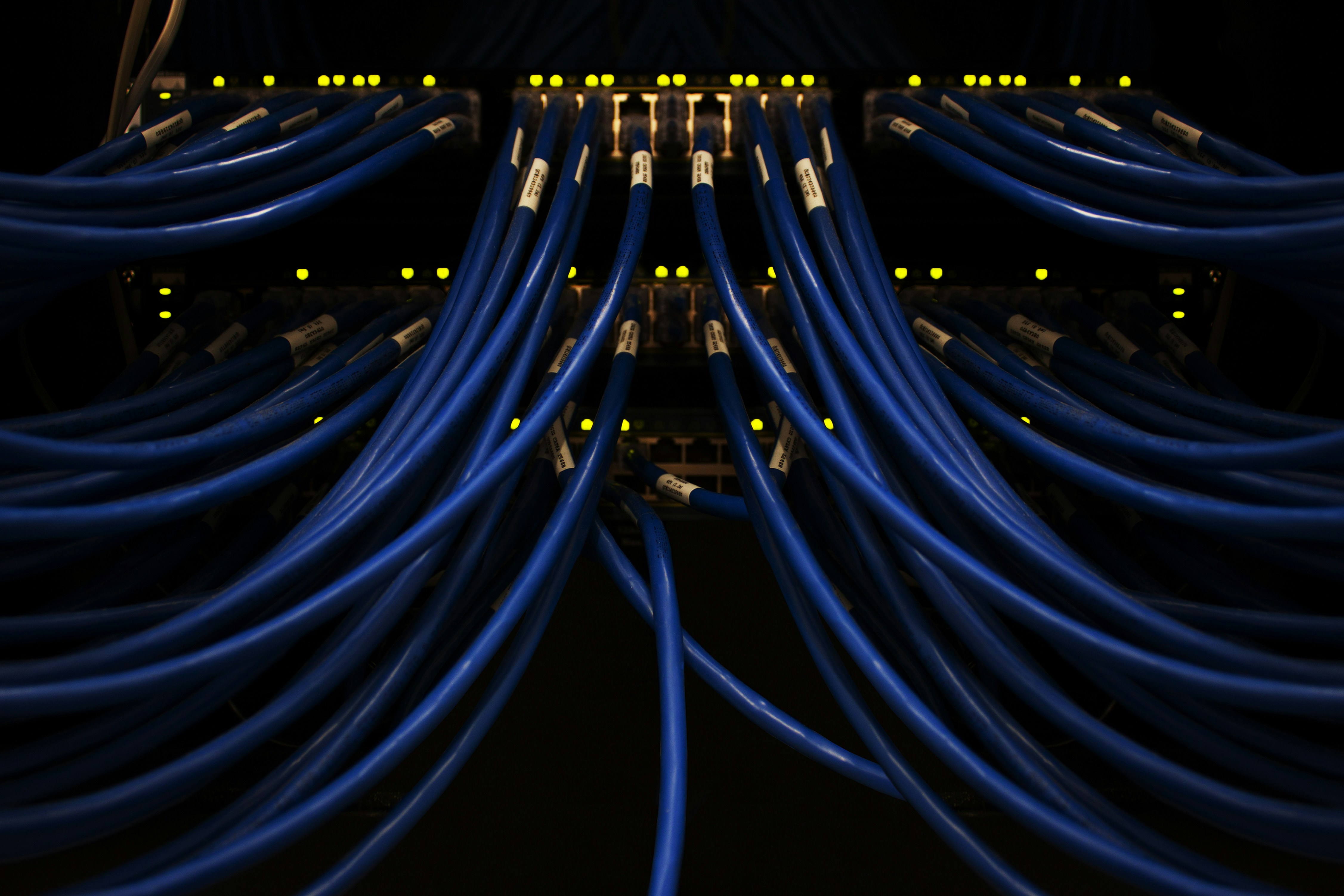 Networking switches and ethernet cables in a sever rack